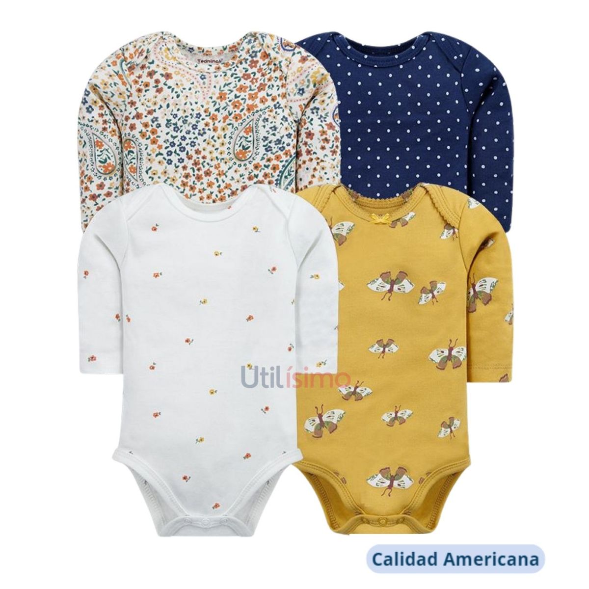 TEDMIMAK - Pack 4 Bodys Tedmimak Niña Manga Larga Mariposas 100% Algodón