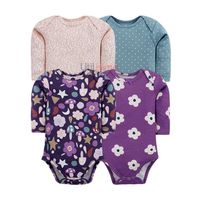 Pack 4 Bodys Niña Manga Larga Honguitos y Flores 100% Algodón