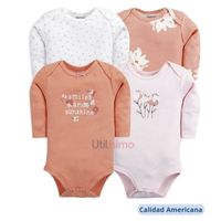 Pack 4 Bodys Niña Manga Larga Smile and Sunshine 100% Algodón