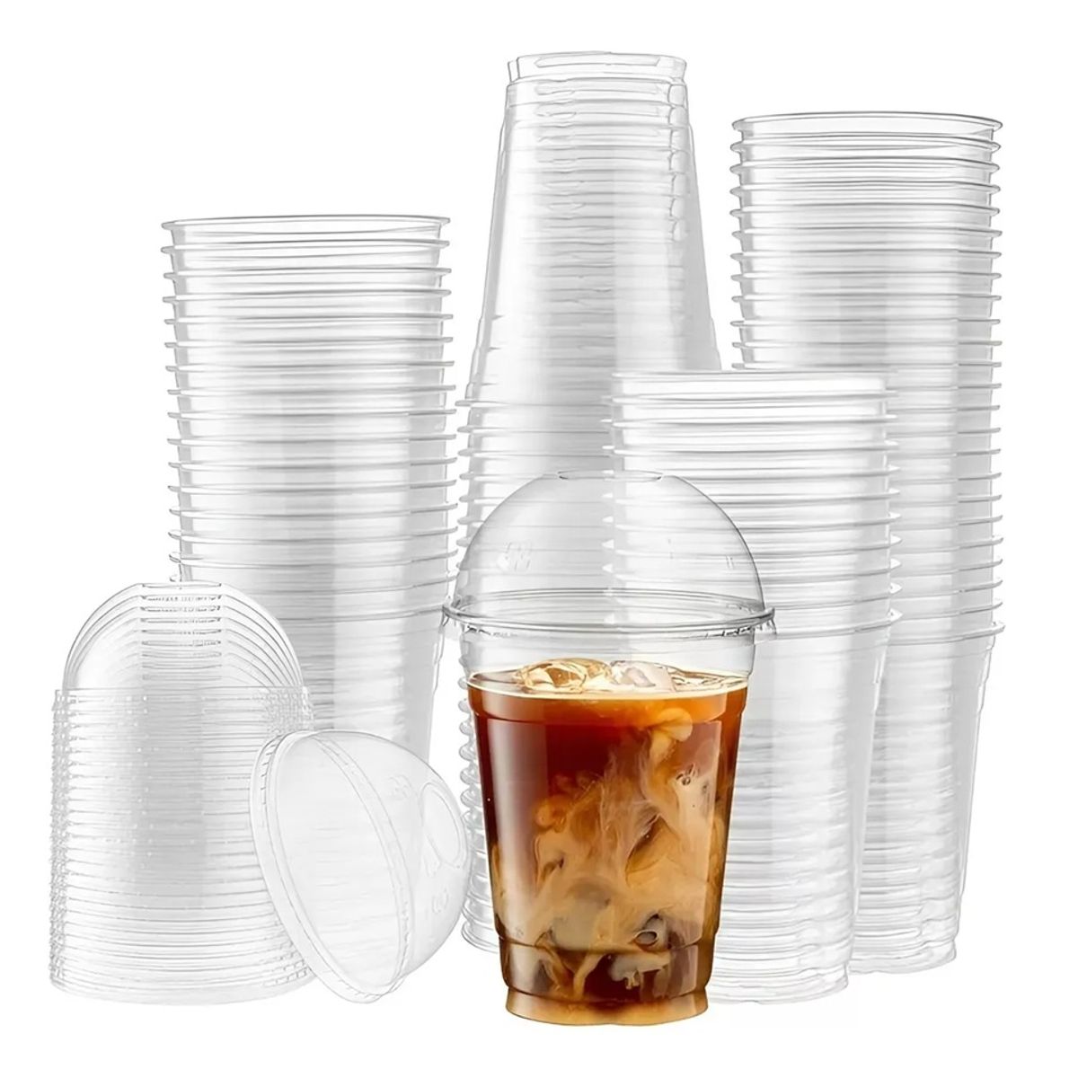 PASTELERIUS - 50 Vaso Desechable Plástico Vaso Con Tapa Domo Con Hoyo 16oz Vasos Plasticos Desechables Vasos 500ml