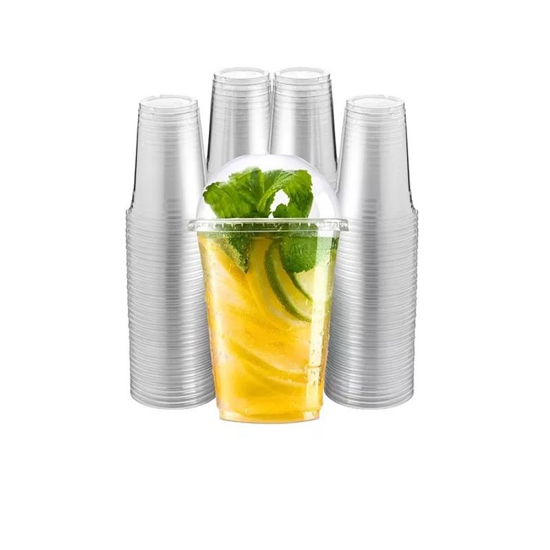 Pasteleria - 50 Vaso Desechable Plasticos Vaso Tapa Domo Con Hoyo 500ml