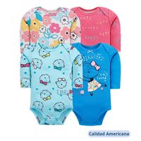 Pack 4 Bodys Niña Manga Larga Ositos y Flores 100% Algodón