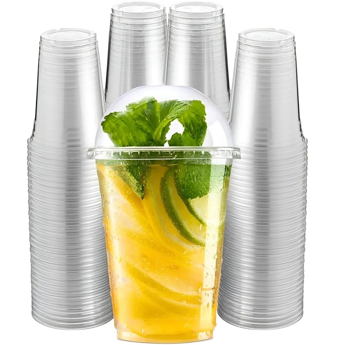 PASTELERIUS - 100 Vaso Desechable Plástico Vaso Con Tapa Domo Con Hoyo 16oz Vasos Plasticos Desechables Vaso 500ml