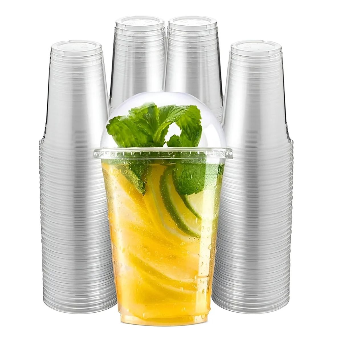 PASTELERIUS - 100 Vaso Desechable Plástico Vaso Con Tapa Domo Con Hoyo 16oz Vasos Plasticos Desechables Vaso 500ml