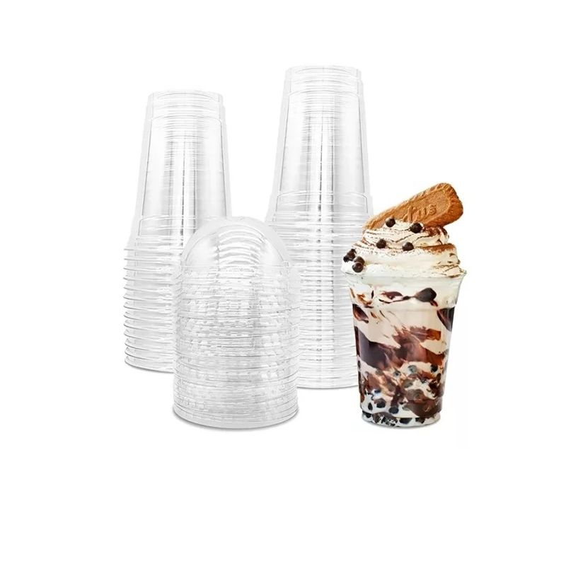 Pasteleria - 100 Vaso Desechable Plasticos Vaso Tapa Domo Con Hoyo 500ml