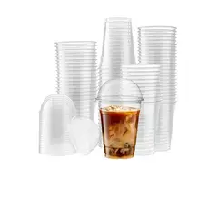 Pasteleria - 200 Vaso Desechable Plasticos Vaso Tapa Domo Con Hoyo 500ml