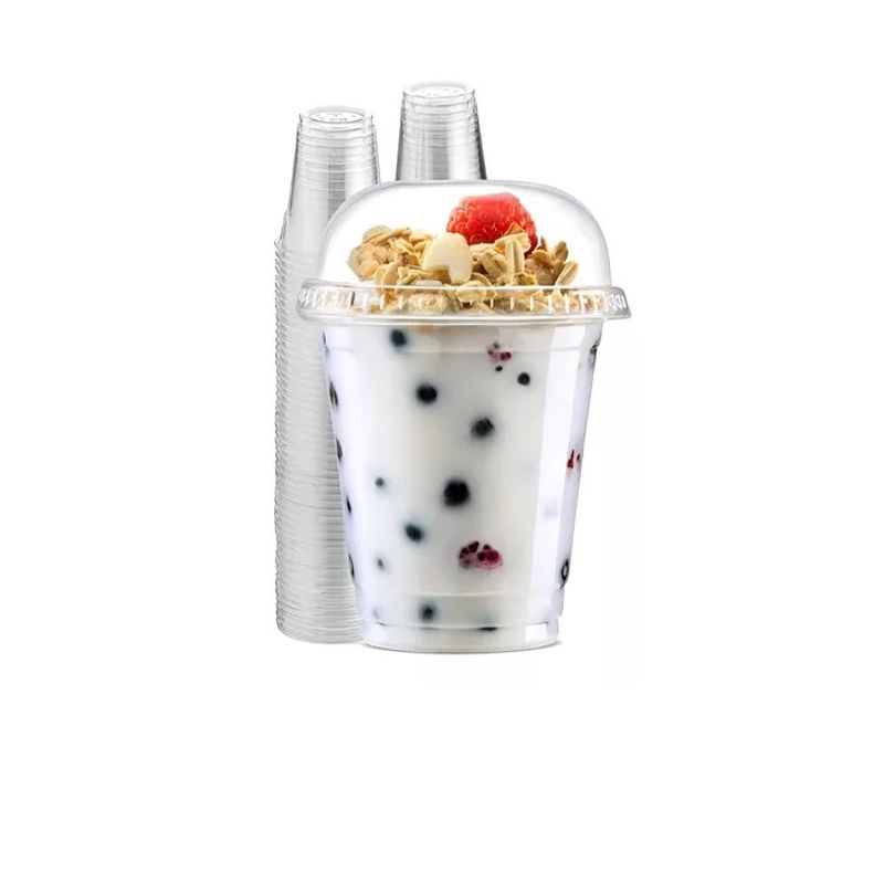 Pasteleria - 50 Vaso Desechable Plastico Vasos Tapa Domo Con Hoyo 12oz