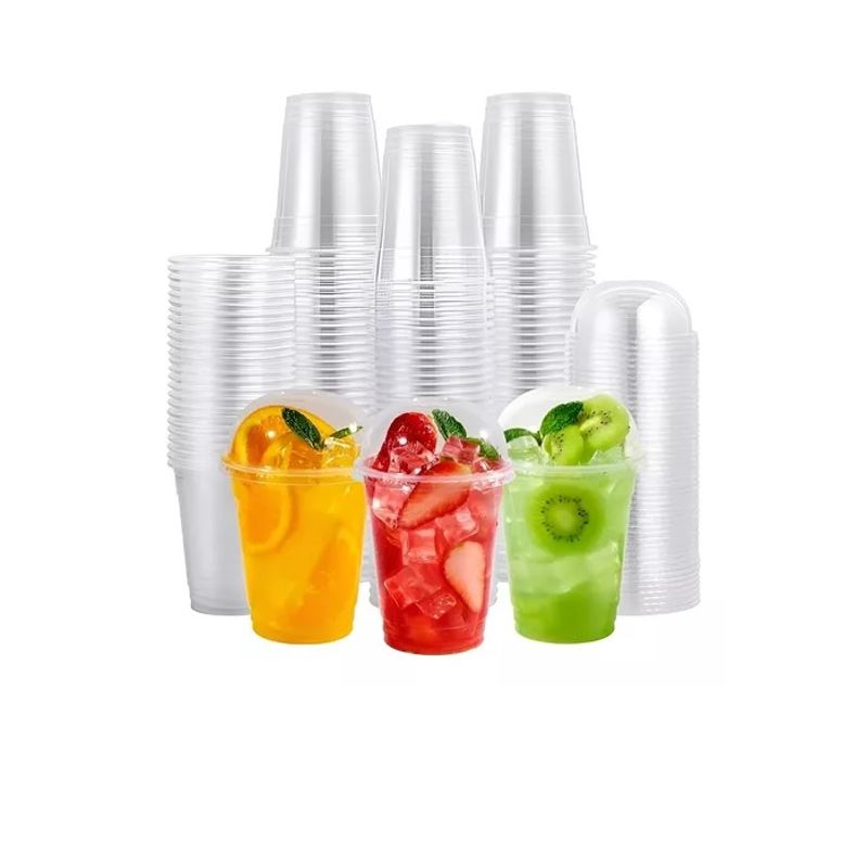 Pasteleria - 100 Vaso Desechable Plastico Vasos Tapa Domo Con Hoyo 12oz