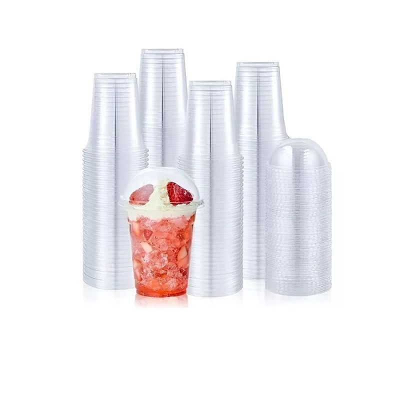 Pasteleria - 200 Vaso Desechable Plastico Vasos Tapa Domo Con Hoyo 12oz