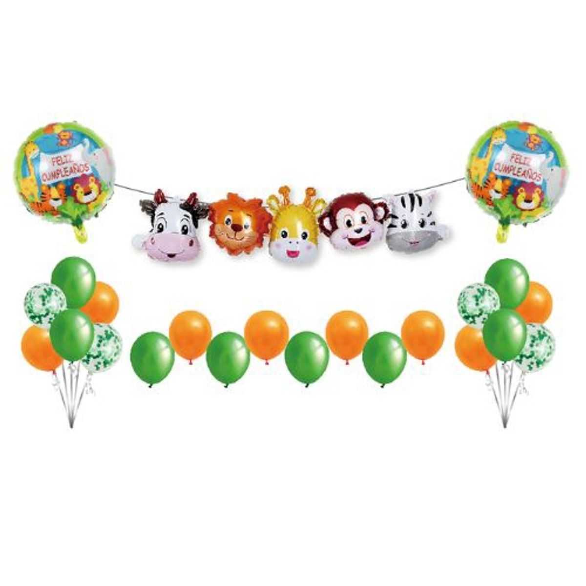 GENERICO - Banderin Globos Color Verde Naranja 107X34 Cm