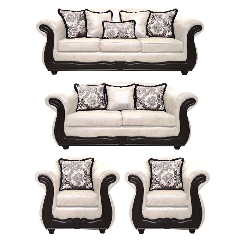 AMERICA DECORA - Living 4-3-1-1 Grand Búfalo Jaspeado Blanco Deluxe