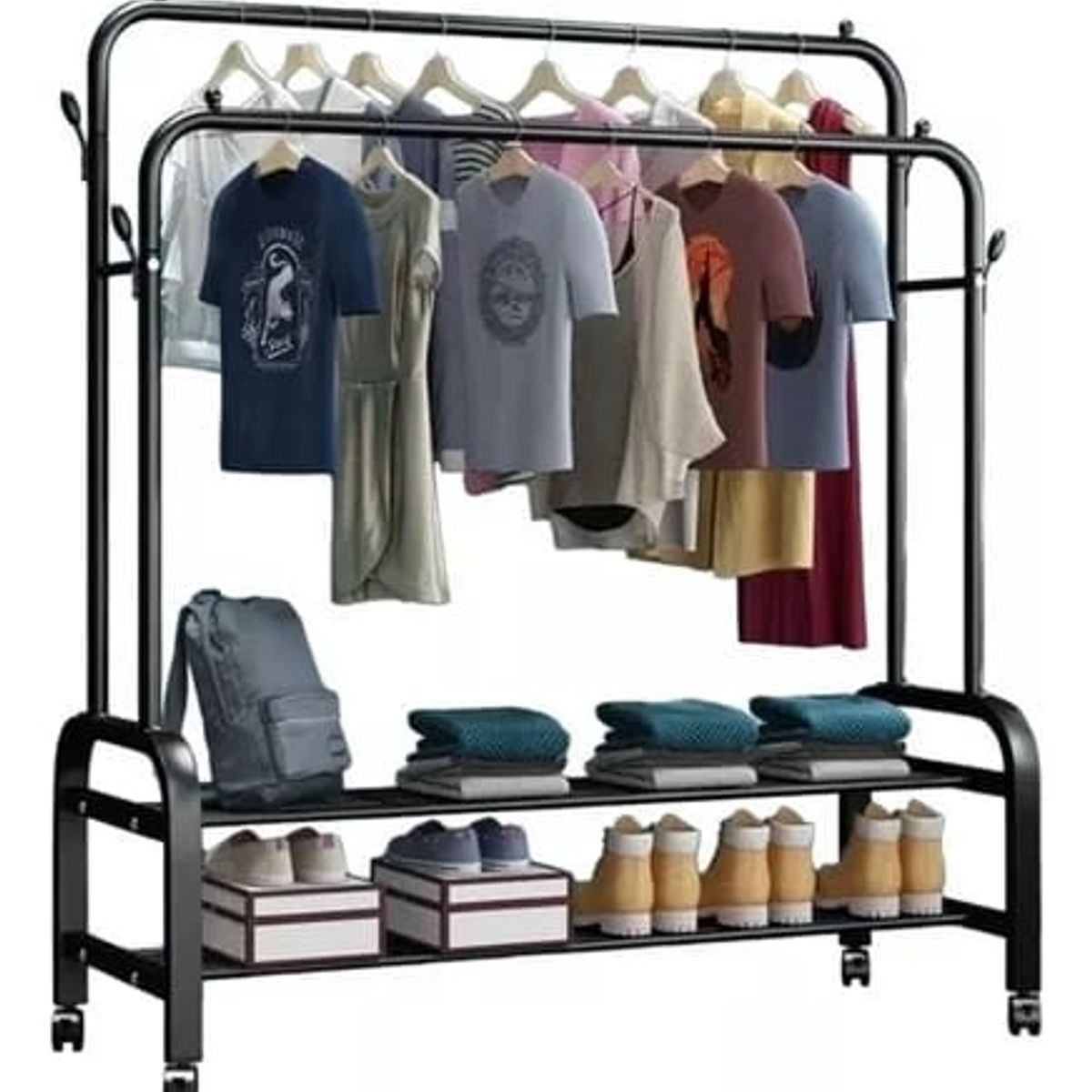 GENERICO - PERCHERO METÁLICO DOBLE BARRA COLGADOR PARA ROPA CON RUEDAS WYM