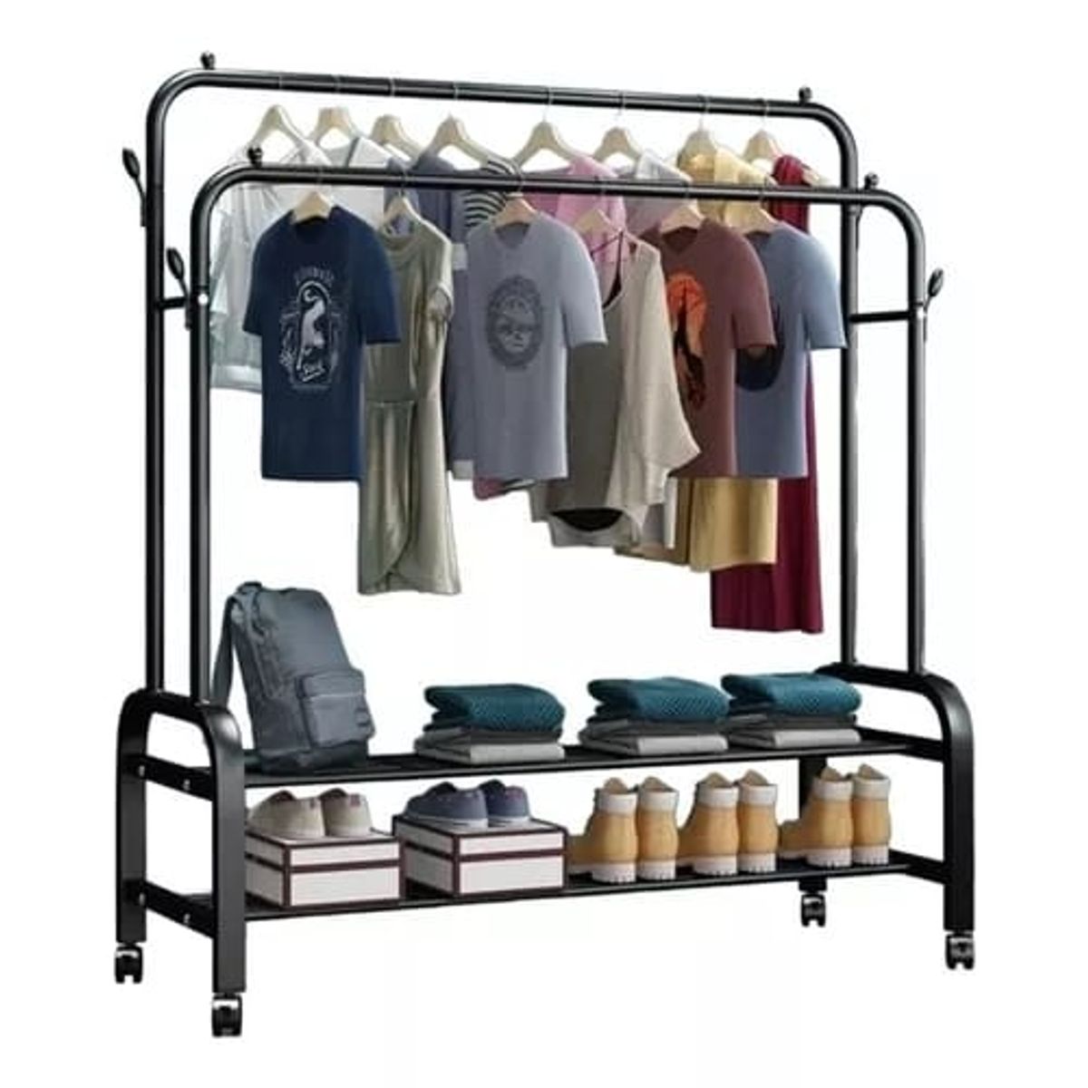 GENERICO - PERCHERO METÁLICO DOBLE BARRA COLGADOR PARA ROPA CON RUEDAS WYM