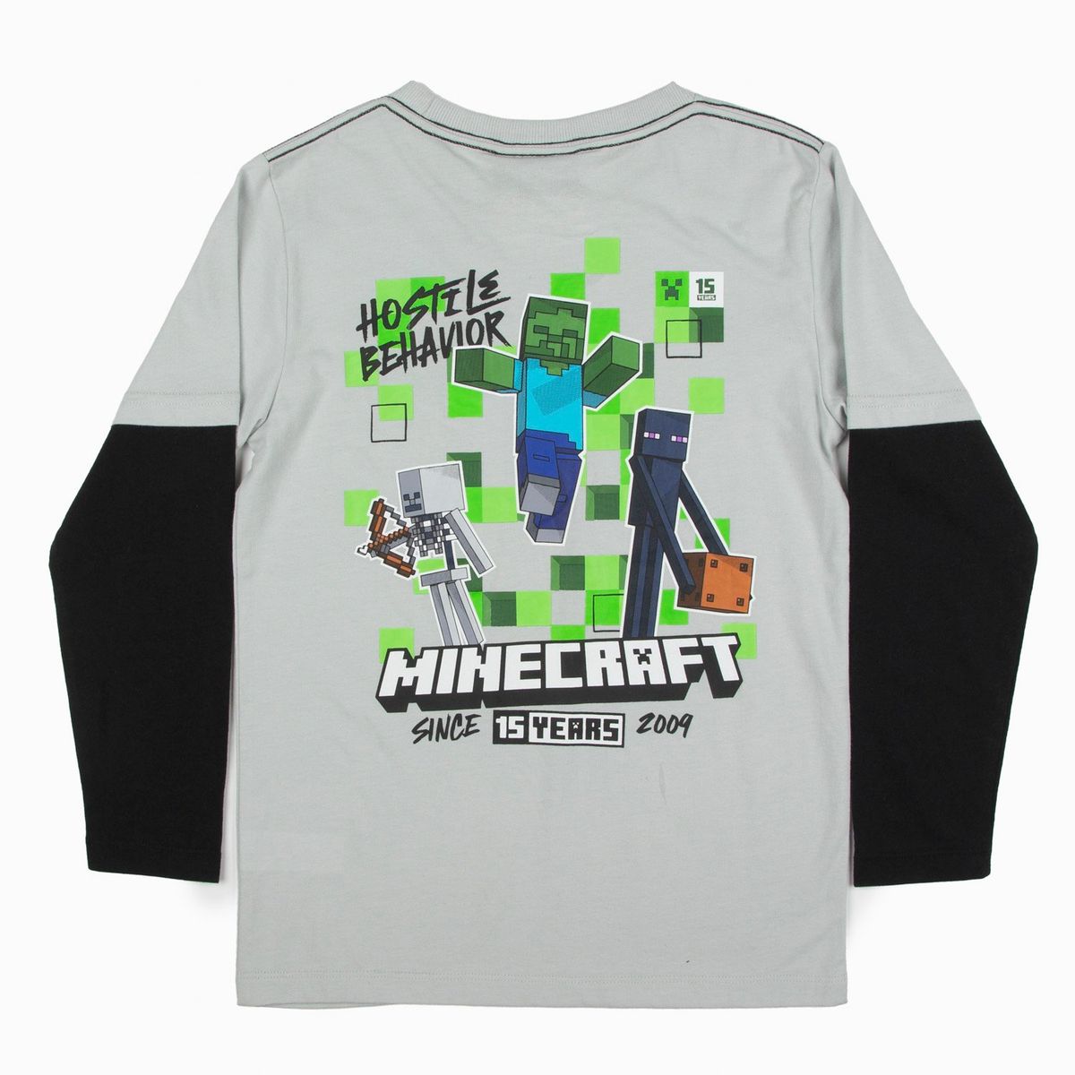MINECRAFT - Polera Manga Larga Niño Doble Manga Gris Minecraft