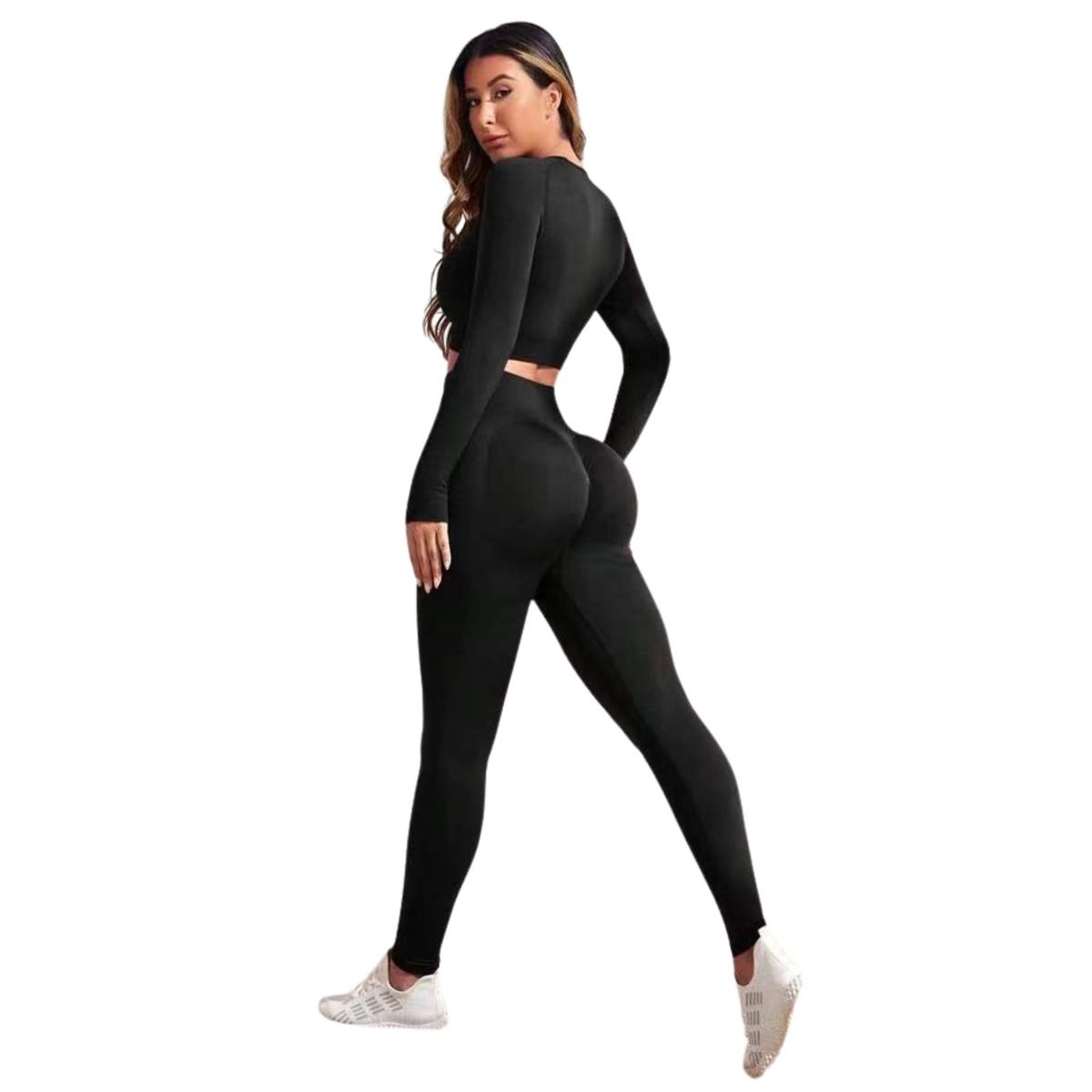 SUKHA - Conjunto Push Up Manga Larga Tiro Alto Negro Sukha