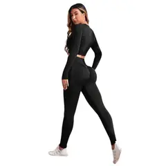 SUKHA - Conjunto Push Up Manga Larga Tiro Alto Negro
