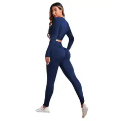 SUKHA - Conjunto Push Up Manga Larga Tiro Alto Azul