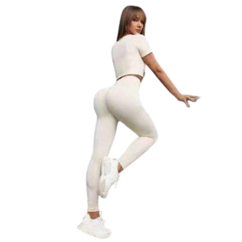 SUKHA - Conjunto Push Up Manga Corta Tiro Alto Beige Sukha