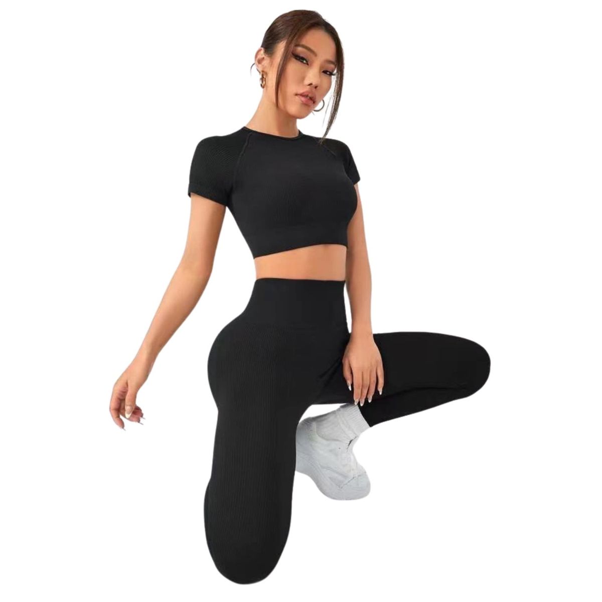 SUKHA - Conjunto Push Up Manga Corta Tiro Alto Negro Sukha