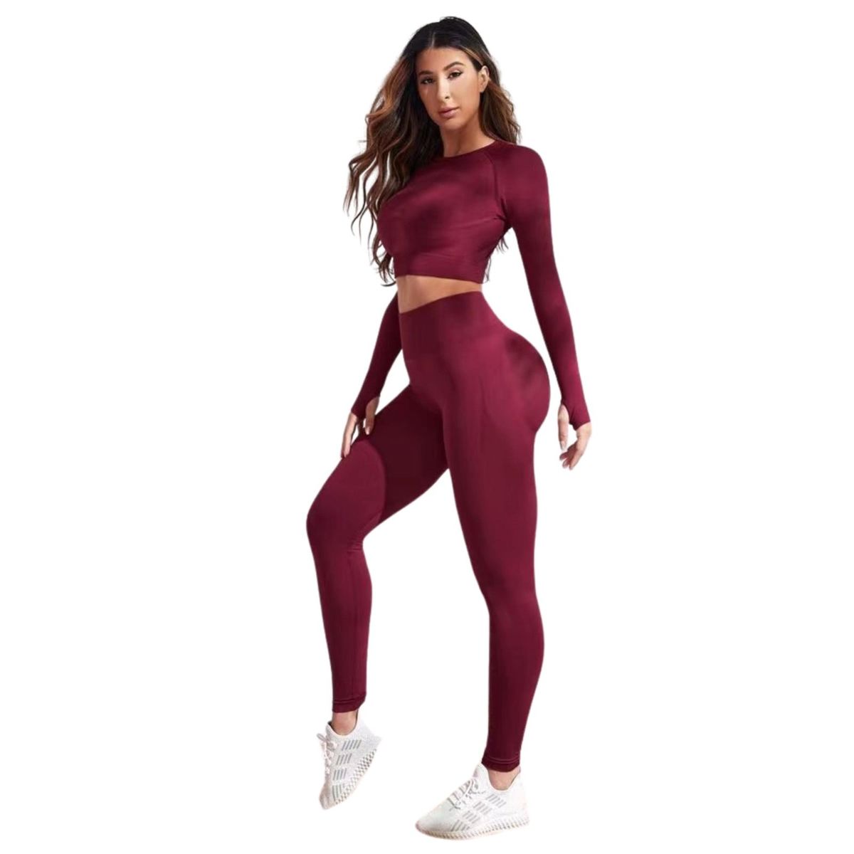 SUKHA - Conjunto Push Up Manga Larga Tiro Alto Burdeo Sukha