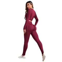 SUKHA - Conjunto Push Up Manga Larga Tiro Alto Burdeo