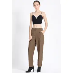 LIOLA - Pantalon Sastre Cargo, Tiro Medio, Café