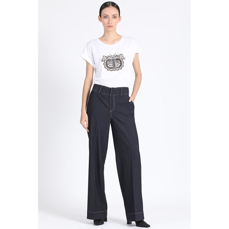 LIOLA - Pantalon Ancho, Tiro Alto, Denim Fantasia Indigo Liola
