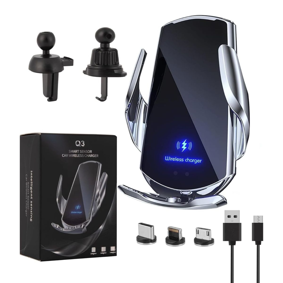 GENERICO - Soporte Para Celular Con Carga Inteligente Q3 Automóvil