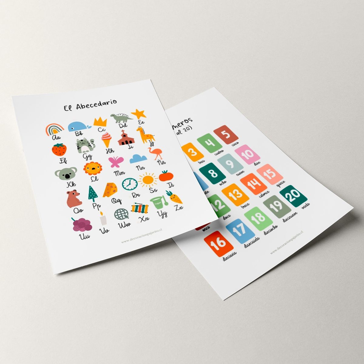 DECORACION PAJARITO - Láminas aprendizaje abecedario y números 30x40 cms Decoración Pajarito
