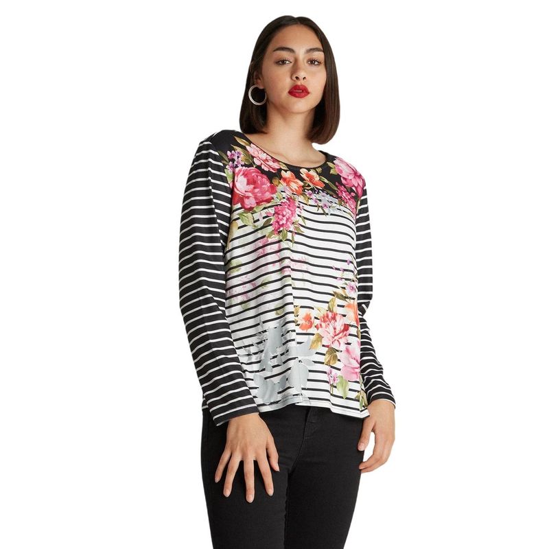 LORENZO DI PONTTI - Polera Lanilla Cuello Redondo Estampada Negro