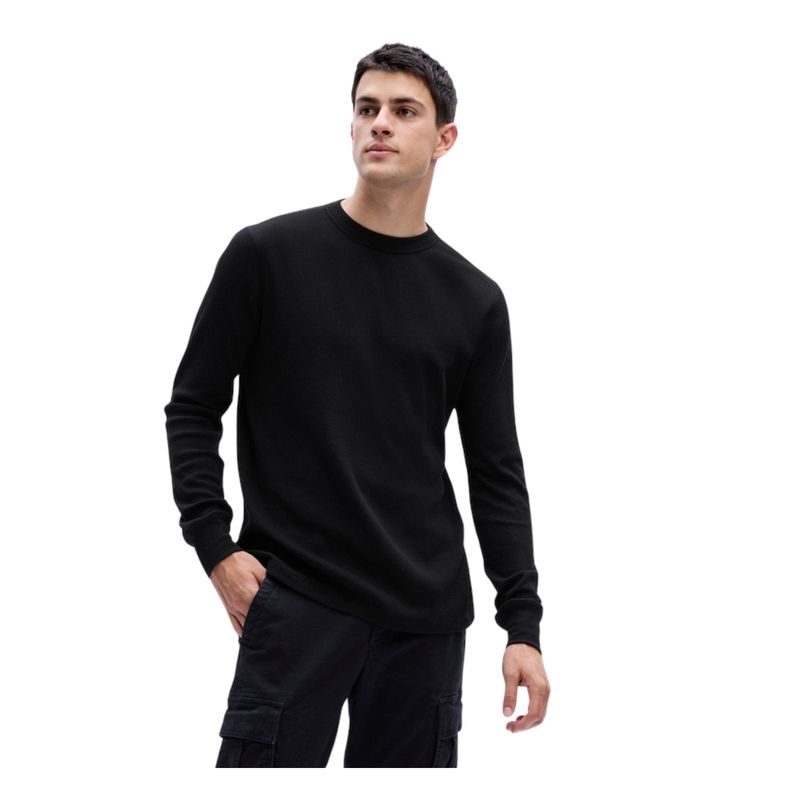 GAP - Polera Textura Waffle Manga Larga Negro GAP