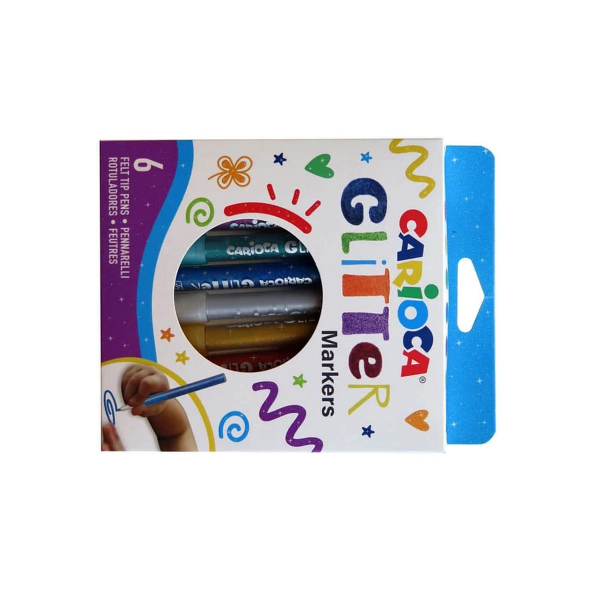 CARIOCA - Marcador Glitter 6 Colores Tinta a Base de Agua - SC