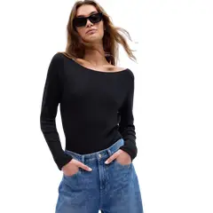 GAP - Polera Cuello Bote Manga Larga Negro