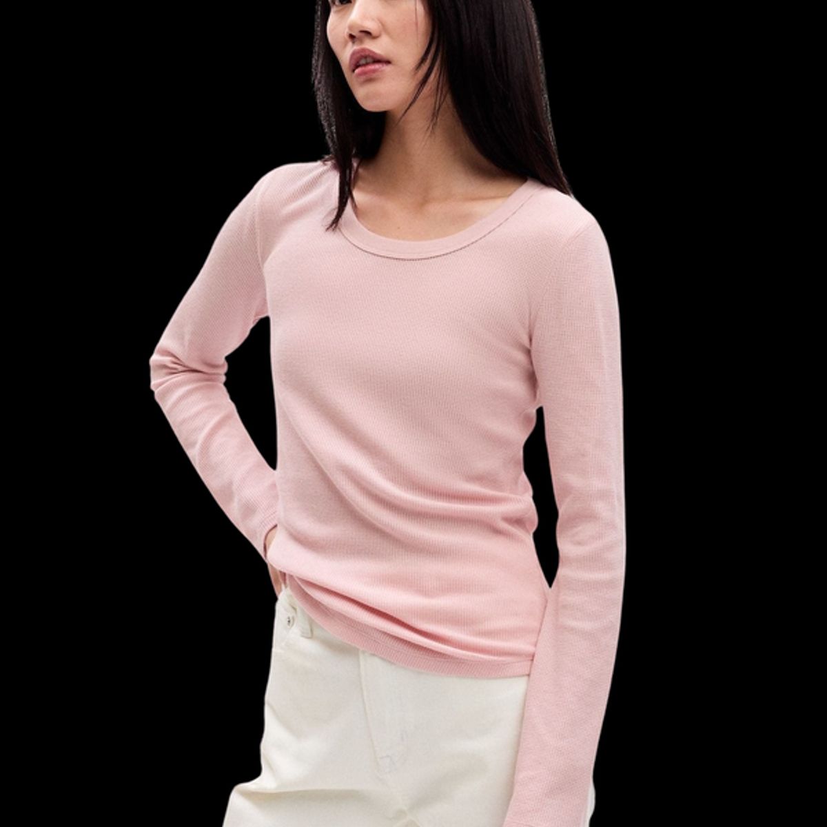 GAP - Polera Textura Waffle Manga Larga Rosa