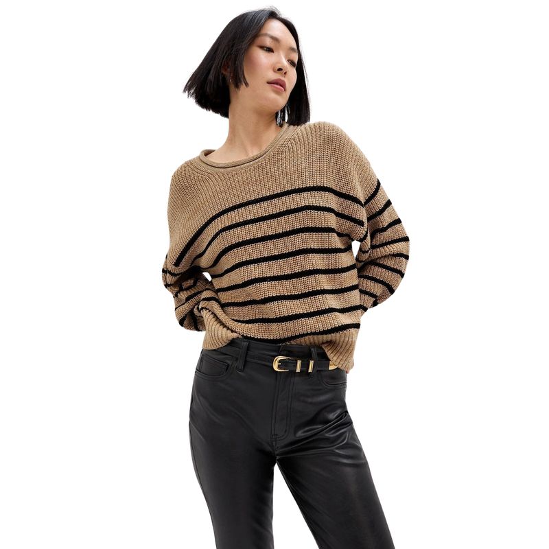 GAP - Chaleco Cuello Redondo Rayado Café