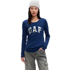 GAP - Polera Textura Waffle Manga Larga Azul