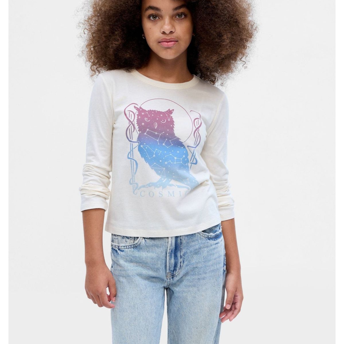 GAP - Polera Gráfica Manga Larga Niña Blanco