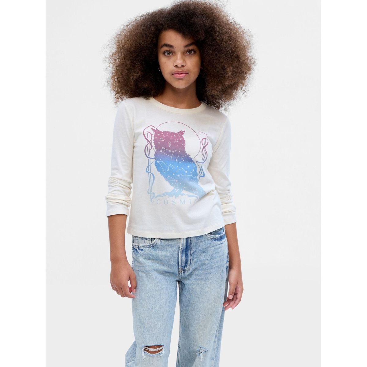 GAP - Polera Gráfica Manga Larga Niña Blanco