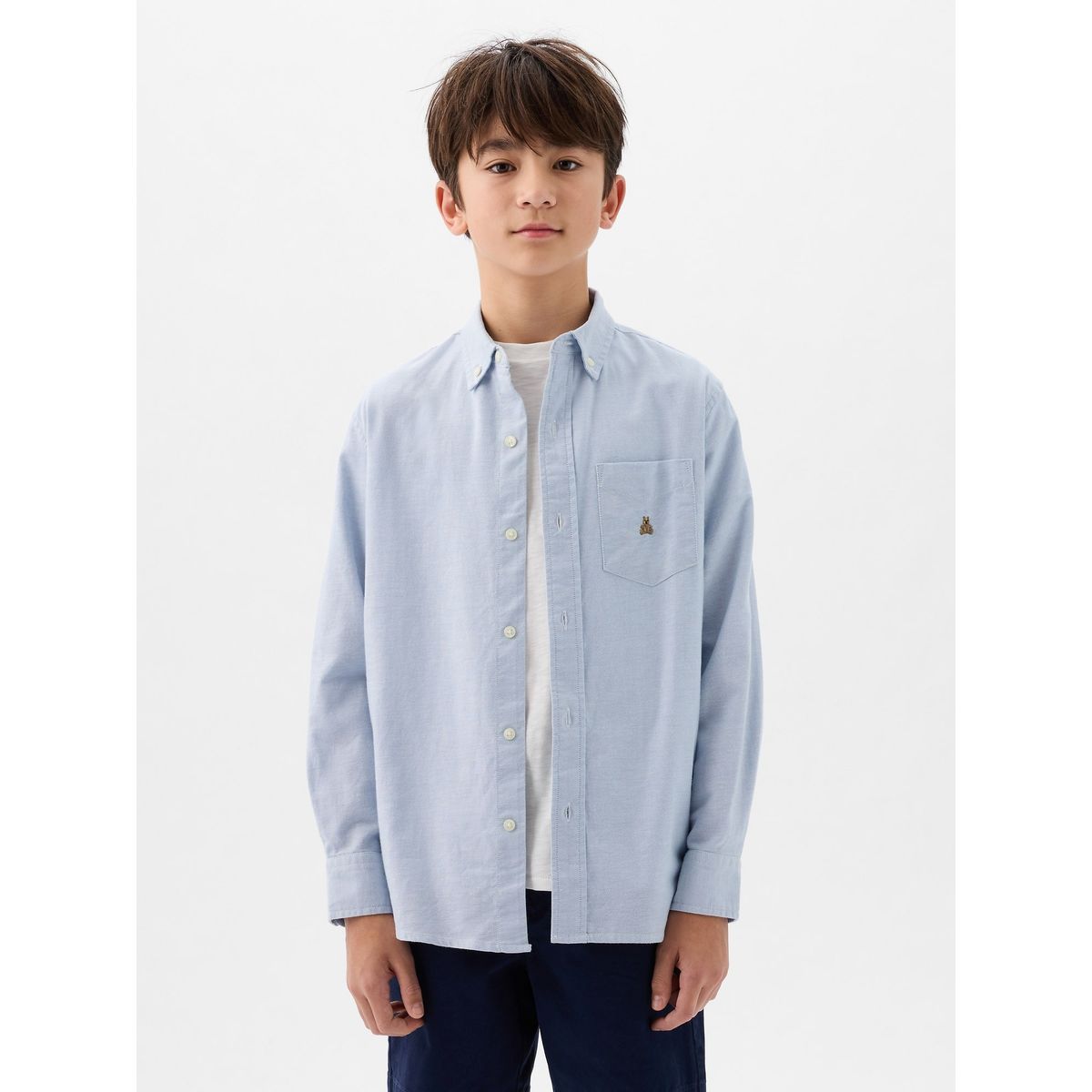 GAP - Camisa Oxford Manga Larga Niño Celeste