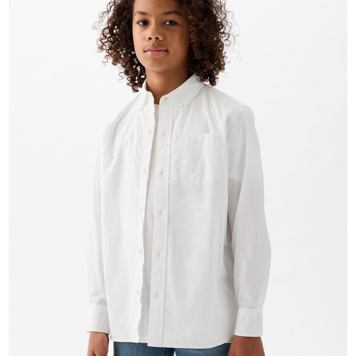 GAP - Camisa Poplin Manga Larga Niño Blanco