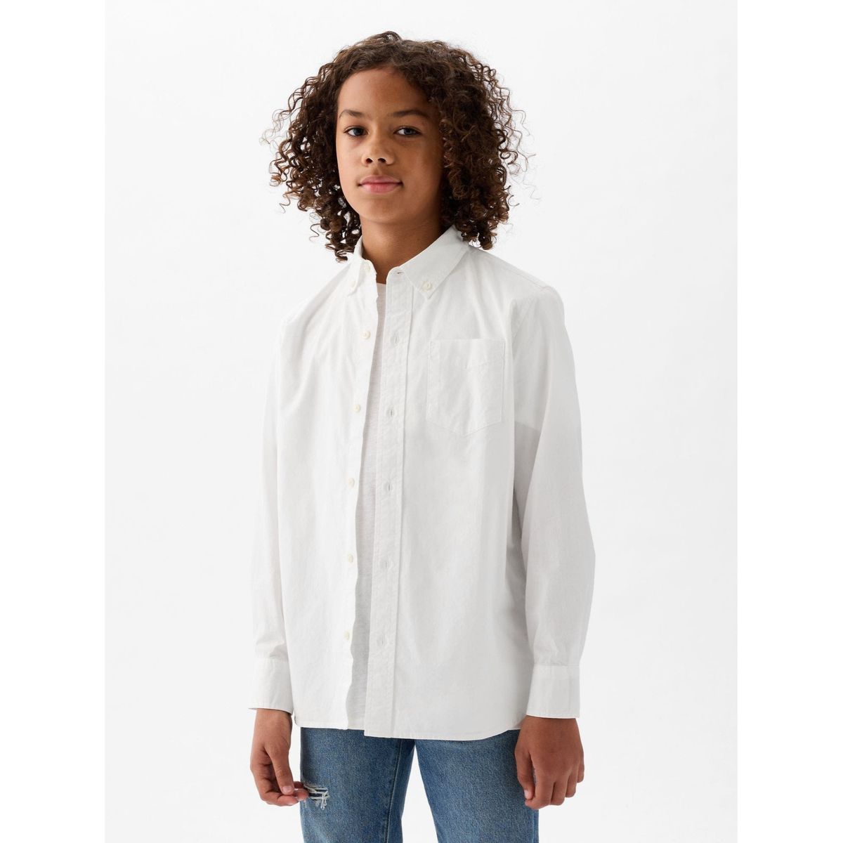 GAP - Camisa Poplin Manga Larga Niño Blanco