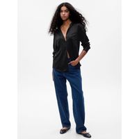 Blusa Satin Manga Larga Mujer Negro