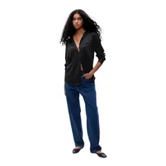 GAP - Blusa Satin Manga Larga Mujer Negro