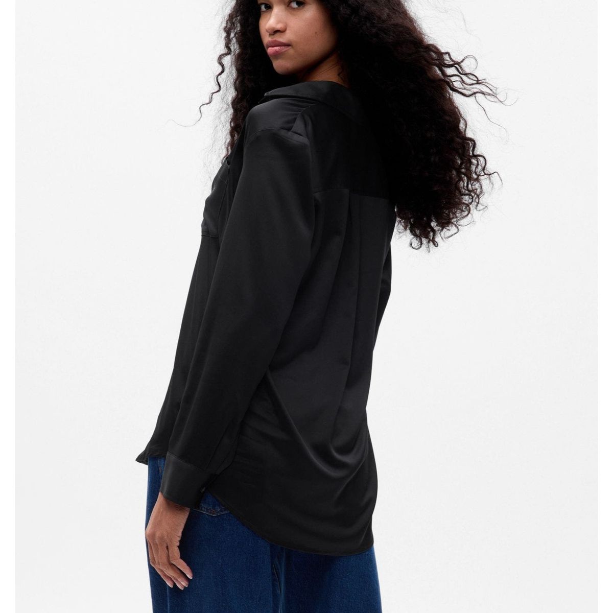 GAP - Blusa Satin Manga Larga Mujer Negro