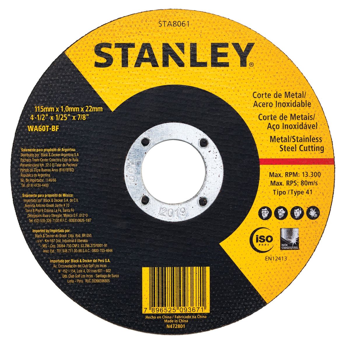 STANLEY - Set 10 Discos corte metal 4-1/2'' Stanley STA8061B