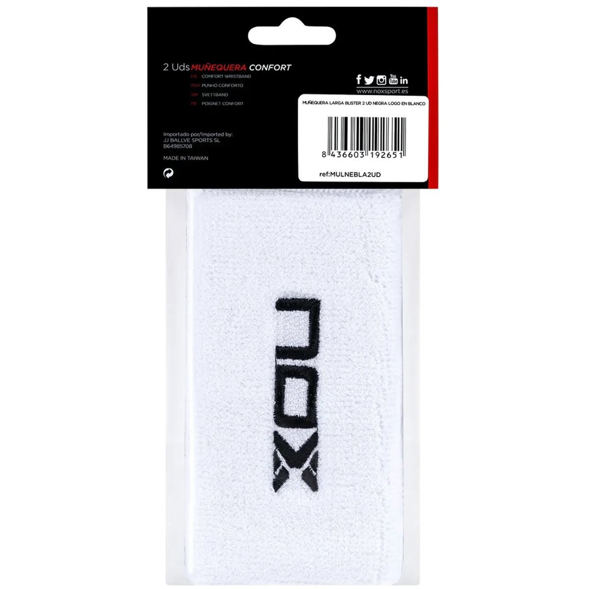 NOX - Muñequera Nox Larga Blanca Logo Negro X2 Tenis Padel