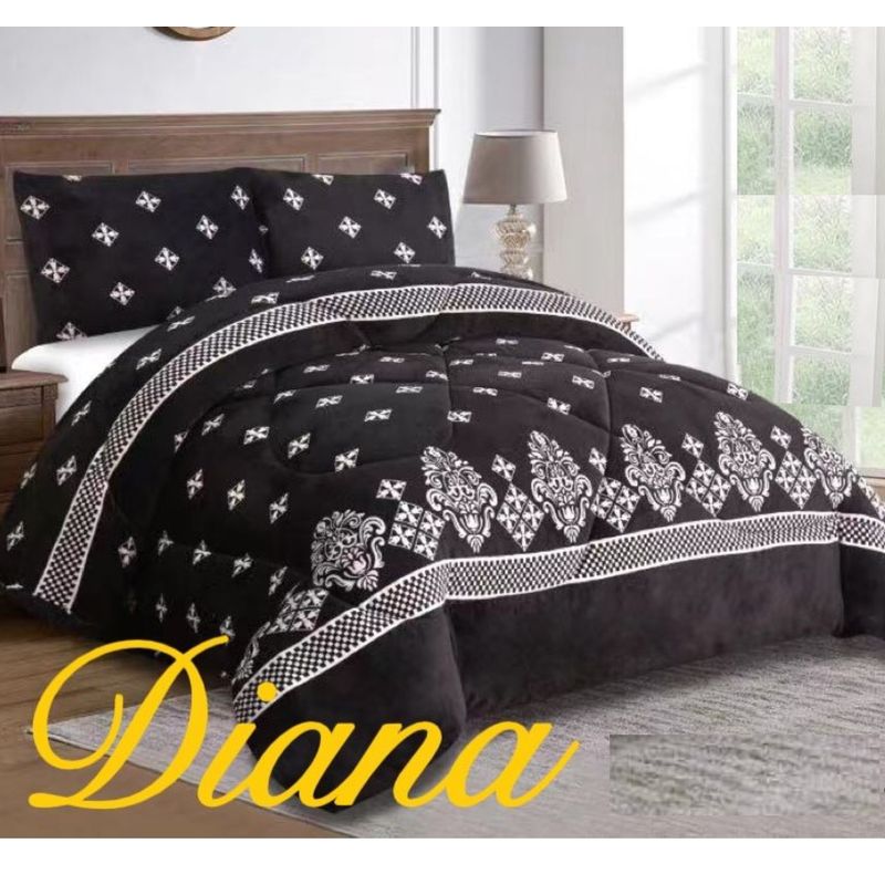 DIANA - COBERTOR PLUSH NEGRO DISEÑO BLANCO CON CHIPORRO  2 PLAZA
