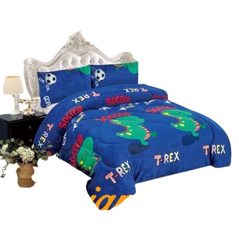 DIANA - COBERTOR azul  PLUSH DISEÑO dino t rex  corazon 1.5 PLAZA