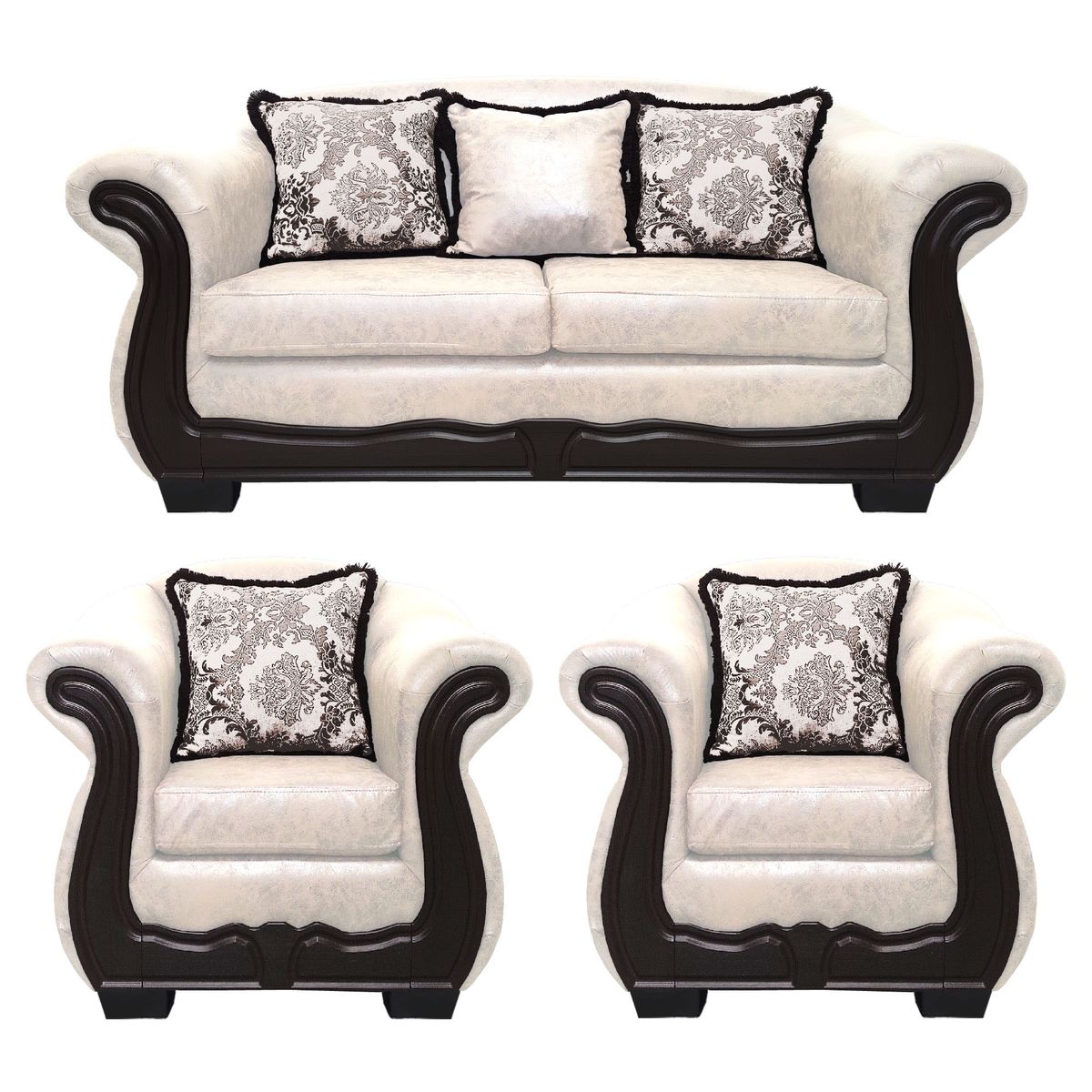 AMERICA DECORA - Living Con Resorte Estructural Búfalo 5 Cuerpos 3+1+1 Envejecido