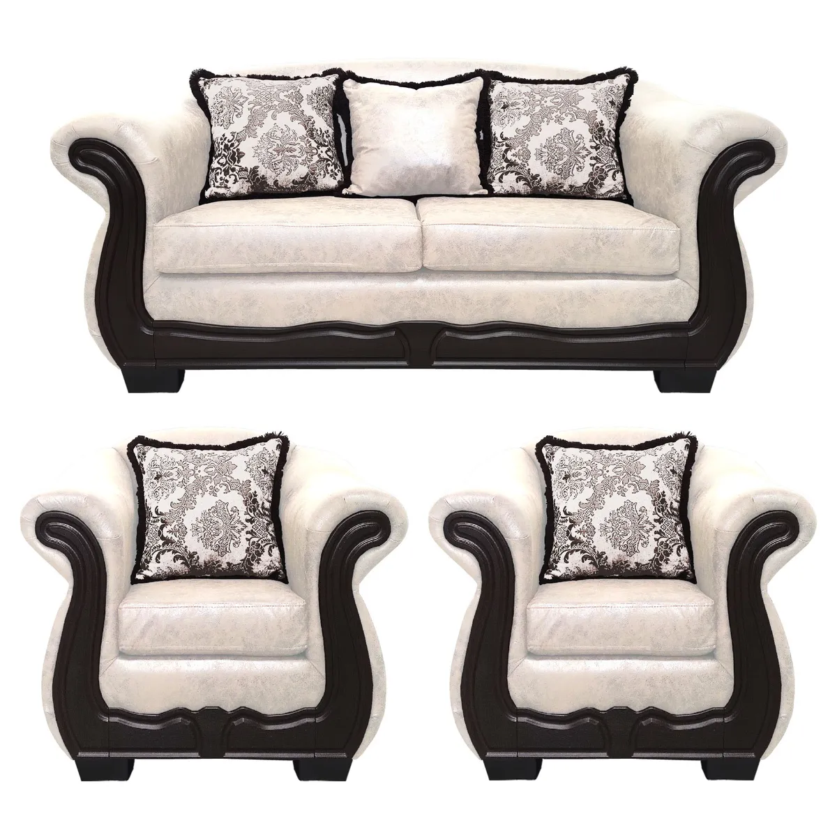 AMERICA DECORA - Living Con Resorte Estructural Búfalo 5 Cuerpos 3+1+1 Envejecido